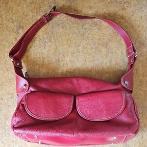 Maxx New York Deep Red Pebbled Genuine Leather Shoulder Bag Purse Striped Inside